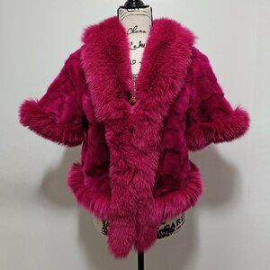 New Real MINK Fur Coat Jacket Stole Wrap Rose Red Magenta Hot Pink Fuchsia Fox